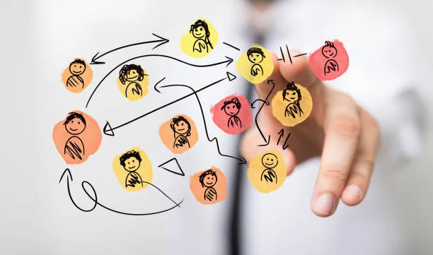 Un'illustrazione delle icone dei membri del team come concetto di cooperazione