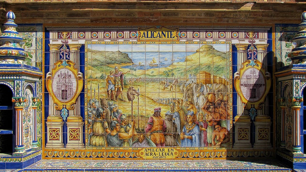a paiting made of ceramic tiles on a wall